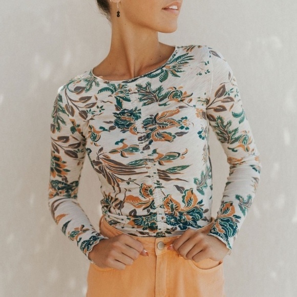 NWT FREE PEOPLE DREAMED OF YOU Long Sleeve TEE TEAL XS - Picture 6 of 7